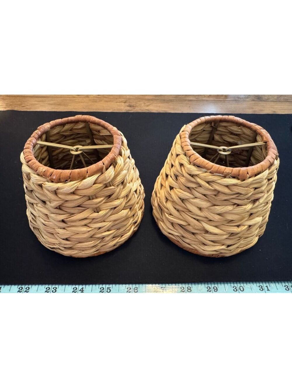 Woven Rattan Lamp Shades with Metal Frame Pair